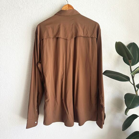 Poncho Men Western Style Pearl Snap Shirt XL Slim Fit Brown Breathable Quick Dry - Picture 6 of 8